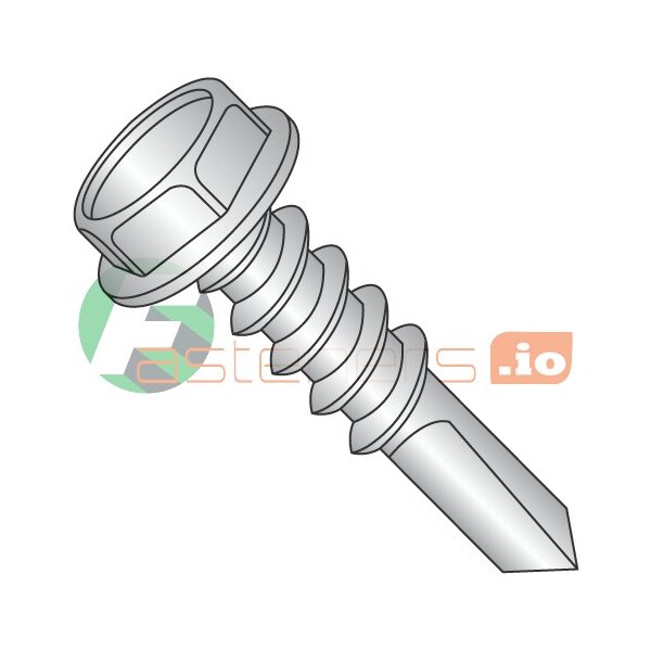 Newport Fasteners Self-Drilling Screw, #14 x 2 in, Plain 410 Stainless Steel Flange Hex Head External Hex Drive 616849 - main